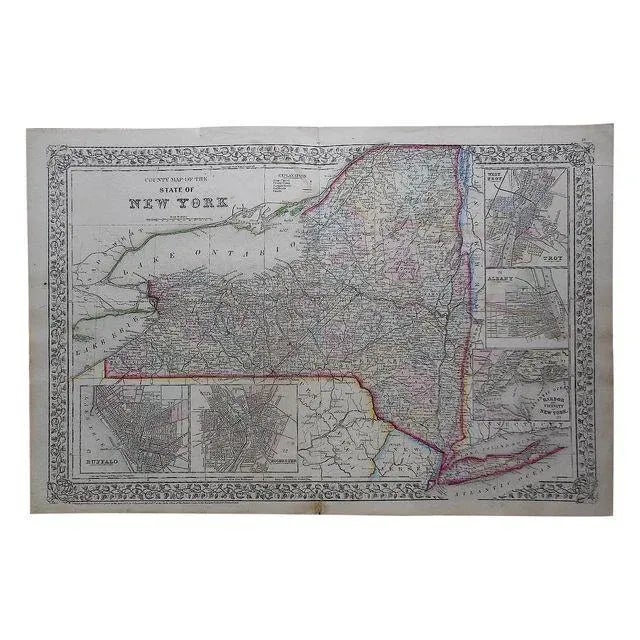 Antique Map of New York State For Sale