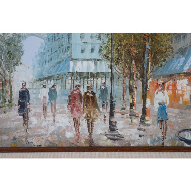 1970s Vintage Mid Century Era French Impressionist J Bardot Paris Street Scene With Eiffel Tower Painting For Sale - Image 5 of 9
