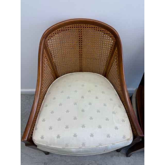 Brown Pair of Vintage Baker Furniture Walnut & Cane Barrel Lounge Chairs For Sale - Image 8 of 17