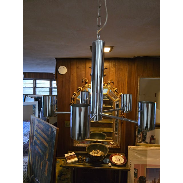 Mid Century Modern 70s Chrome Petite Chandelier For Sale In Boston - Image 6 of 9
