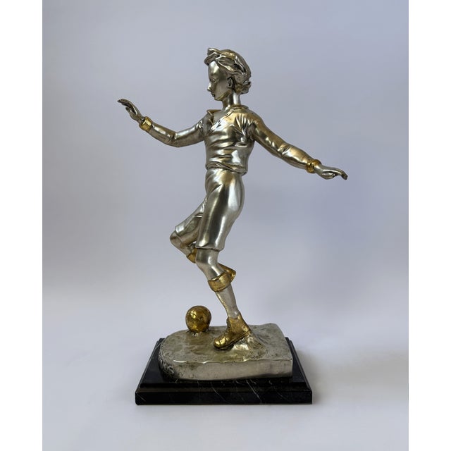 Mid 20th Century Bronze Sculpture of Soccer Player – 18" For Sale - Image 5 of 12