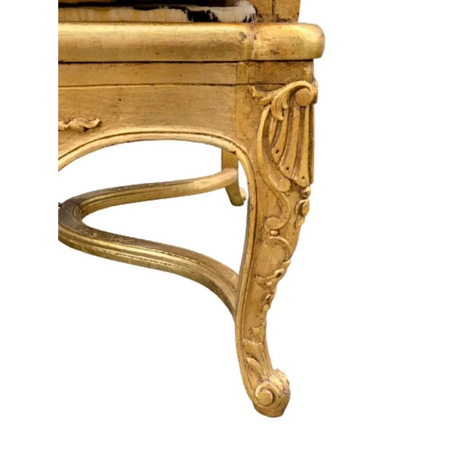 Wood French Regency Giltwood Fauteuil Lounge Chair in Scalamandré Le Tigre Tiger Silk Velvet For Sale - Image 7 of 13