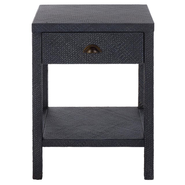 Apis Raffia 1 Drawer 1 Shelf Accent Table in Navy For Sale - Image 9 of 9