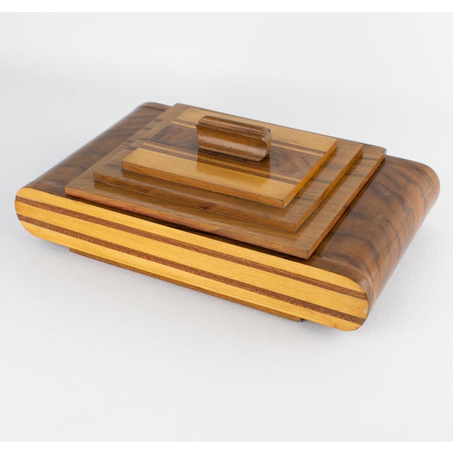 1930s Art Deco Wood Marquetry Geometric Skyscraper Box, circa 1930 For Sale - Image 5 of 12