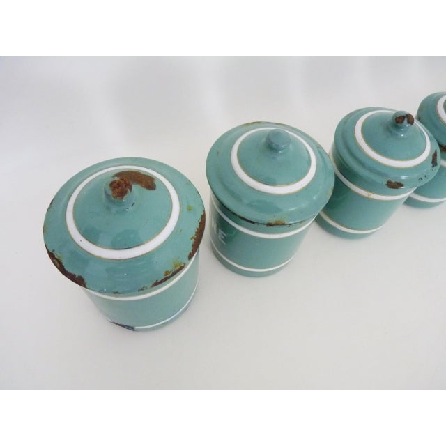 1930s Enameled Sheet Metal Spice Jars, 1930s, Set of 7 For Sale - Image 5 of 11