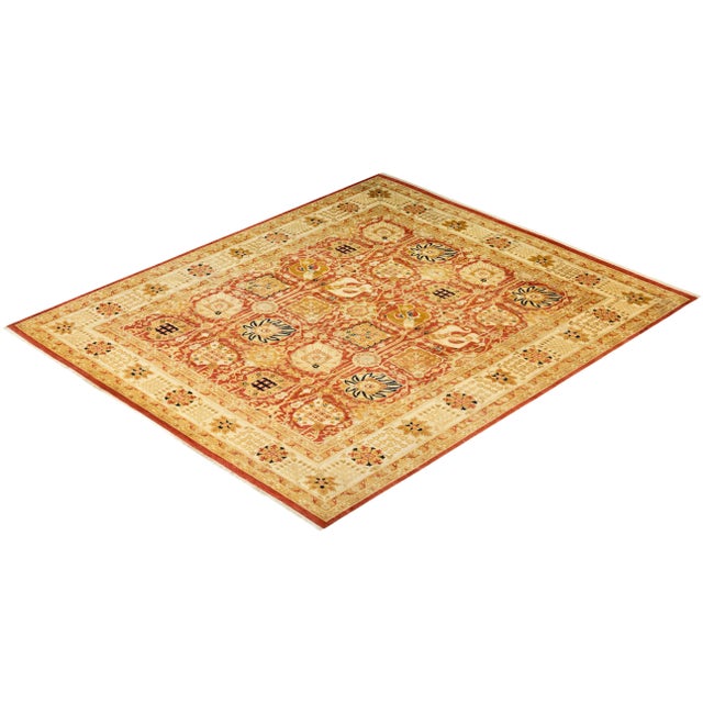 Orange Vintage Traditional Hand Knotted Wool Area Rug, Orange - 8'2" X 9'8" For Sale - Image 8 of 9