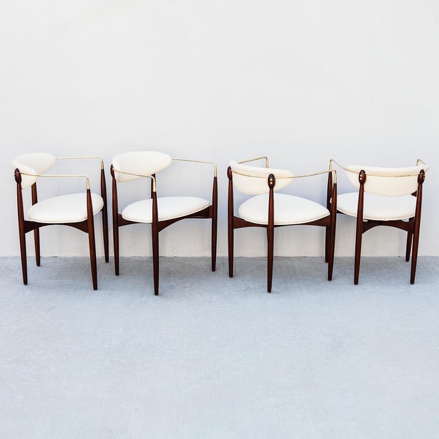 Exceptionally rare set of four mid century modern Viscount chairs by Dan Johnson for Selig. Fully refinished and...