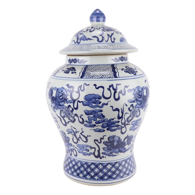 Chinoiserie Foo Dog Temple Jar, Large For Sale