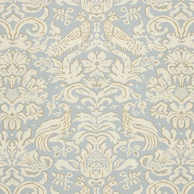 Sample- Schumacher Aldwyn Damask Fabric in Robin'S Egg For Sale