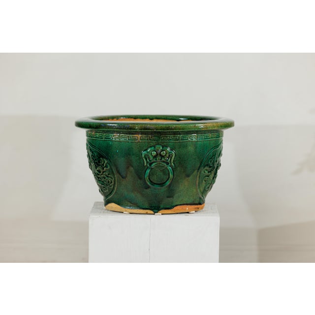 Large Chinese Green Glazed Planter with Dragon Relief and Decorative Motifs For Sale - Image 4 of 18