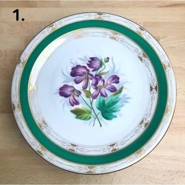 19 Century Green Floral Porcelain Plate, Set of 3 For Sale - Image 6 of 7
