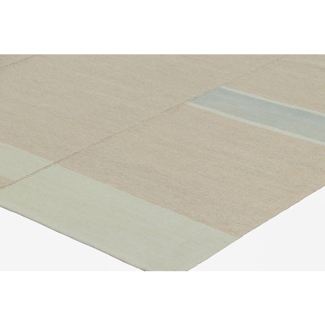 Rug & Kilim’s Contemporary Kilim,Textural Stripes in Beige, Taupe and Light Blue For Sale In New York - Image 6 of 7