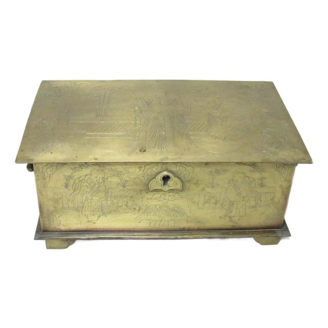 Antique Chinese Engraved Brass Box For Sale