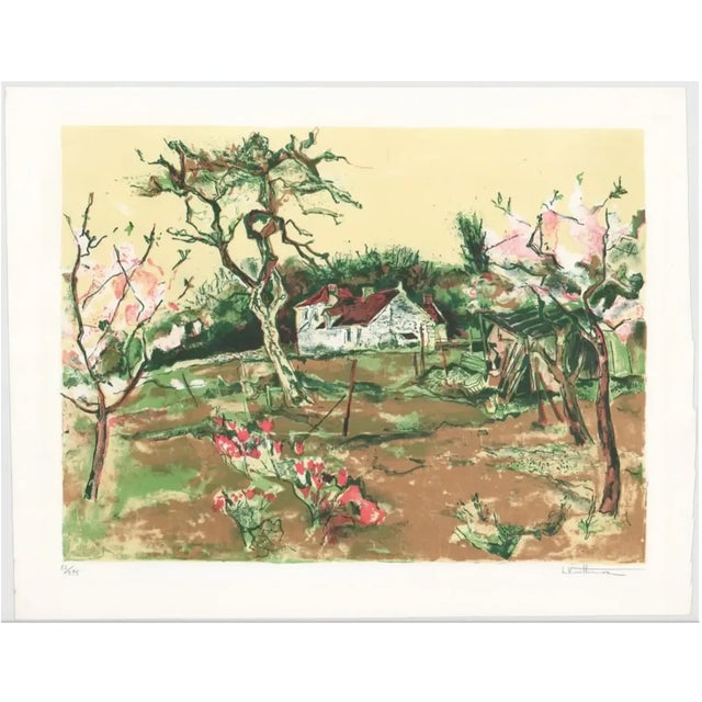 MCM French multi color lithograph, pencil signed and numbered 32 of 295. Signed illegibly. Combined shipping available,...