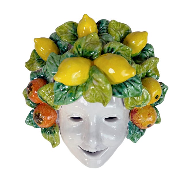 Vintage Sicilian Ceramic Lemon & Citrus Wall Mask Sculpture For Sale - Image 9 of 11