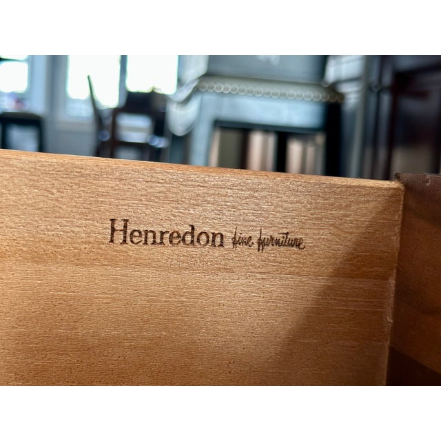 Henredon Campaign Bar Cabinet – Lighted Display, Pull-Out Serving Bar, Brass Hardware and Solid Wood For Sale - Image 9 of 11