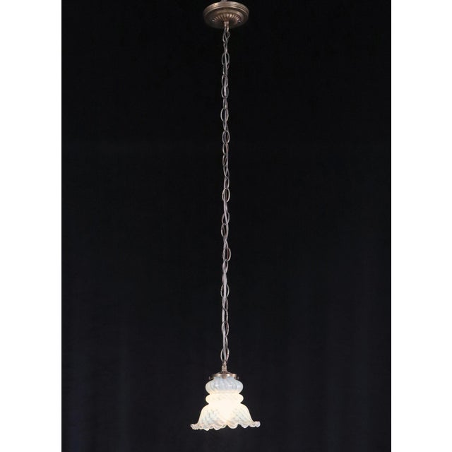 Mid 20th Century Mid 20th Century Art Nouveau Swirl Opal Glass Pendant Light For Sale - Image 5 of 10