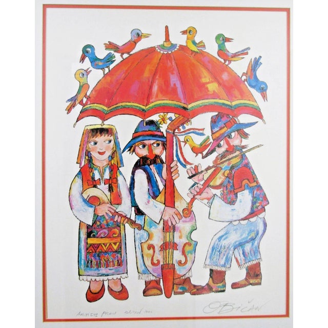 Contemporary 1970s Jovan Obican Musical Umbrella Artist Proof Edition 1000 White Framed and Signed For Sale - Image 3 of 12
