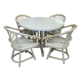 Mid 20th Century Ficks Reed Cream Rattan and Faux Bamboo Dining Set For Sale