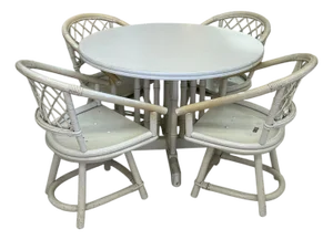 Mid 20th Century Ficks Reed Cream Rattan and Faux Bamboo Dining Set