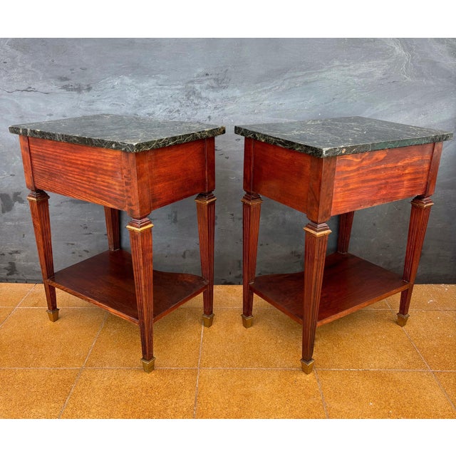 Pair of French Louis XVI Style Nightstands With Marble Tops, 20th Century For Sale - Image 6 of 14