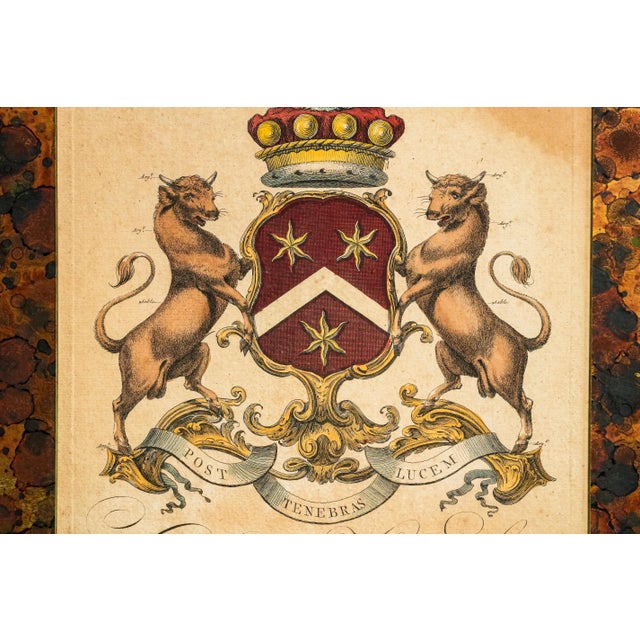 Pair Antique 19th Century Hand Colored Heraldic Engravings English Coat of Arms Art Framed Wall Decor For Sale - Image 4 of 18