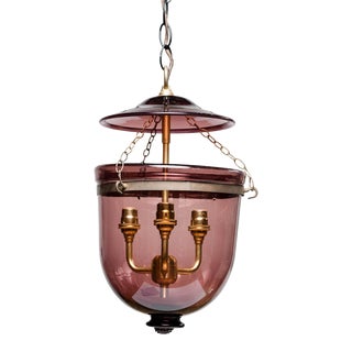 Vintage Indian Purple Glass Bell Jar Lantern Pendant Light For Sale