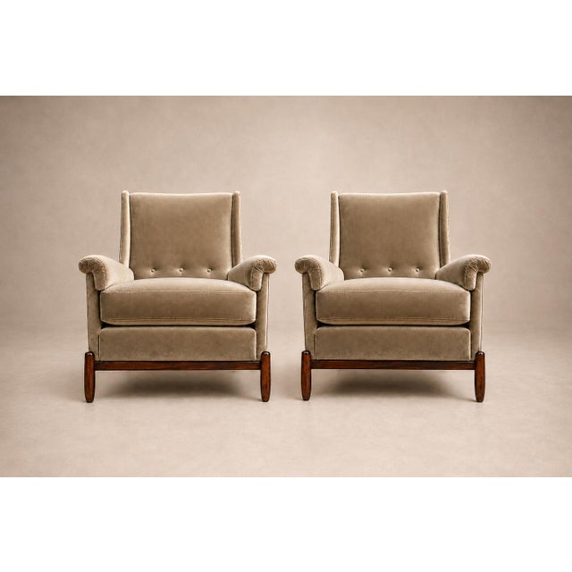 Mid-Century Modern Jorge Jabour Pair of Club Armchairs in Brazilian Rosewood and Sage Mohair, Brazil, 1960s For Sale - Image 3 of 18