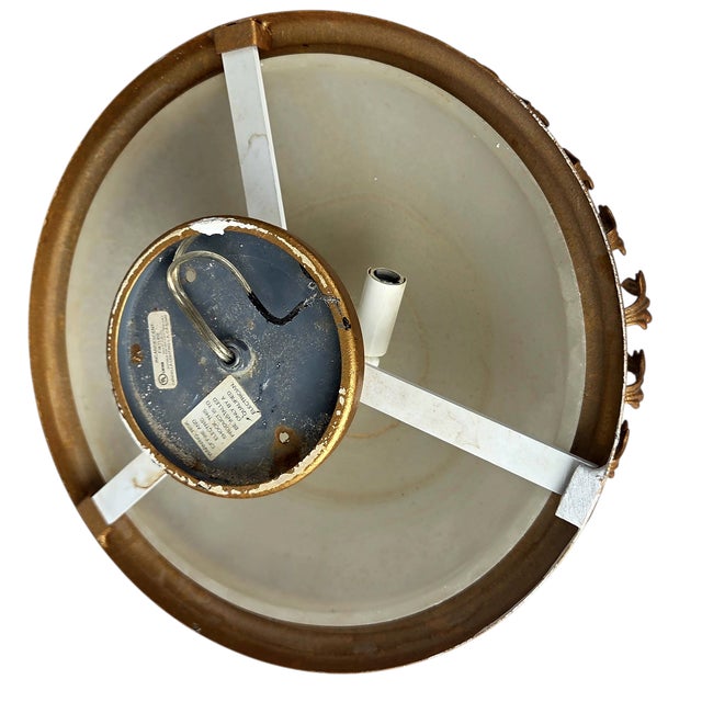 Pair of Hollywood Regency Gilt Acanthus Leaf & Frosted Glass Flush Mounts For Sale - Image 9 of 15