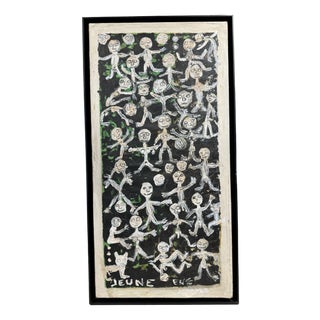 Jeune Eve, Art Brut, 1968, Oil and Sand on Canvas For Sale