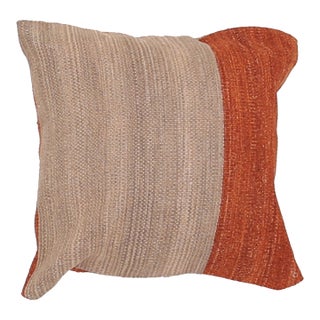Arteverk Handwoven Reversible Wool Kilim Pillow — Beige & Orange Color-Block For Sale