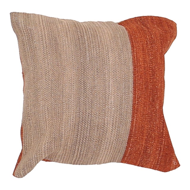 Arteverk Handwoven Reversible Wool Kilim Pillow — Beige & Orange Color-Block For Sale