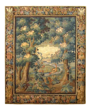 17th Century Flemish Verdure Landscape Tapestry, With an Exotic Bird by Lakeside