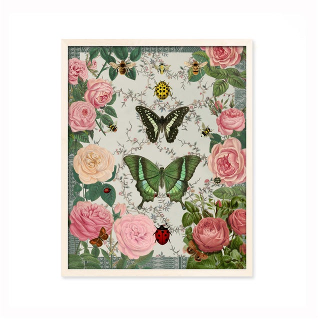 Molly Frances "Victorian Garden," Butterfly, Ladybug, and Botanical Pattern Collage For Sale - Image 4 of 6