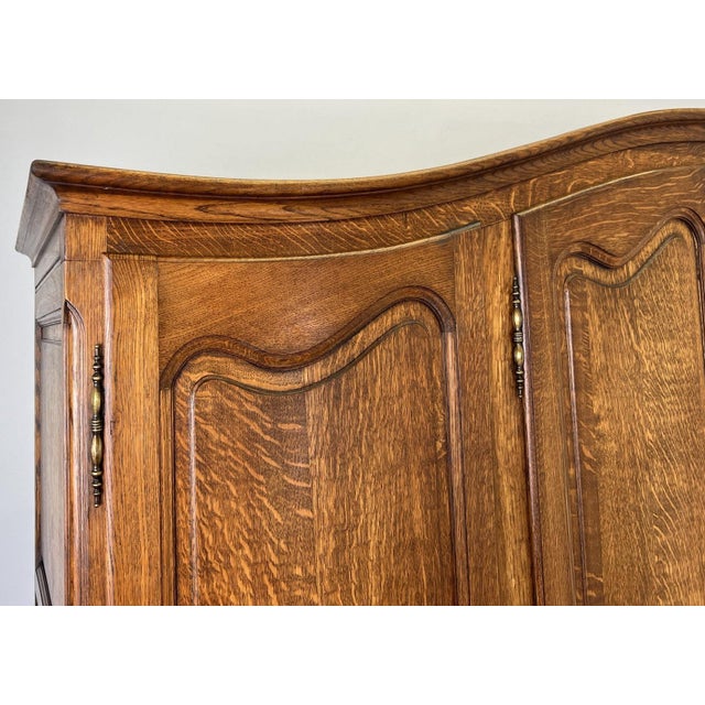Vintage French Louis XVI Style Carved Oak 4-Door Armoire For Sale - Image 4 of 11