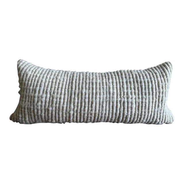 Natural White Texturized Hand Made Wool Pillow With Insert For Sale