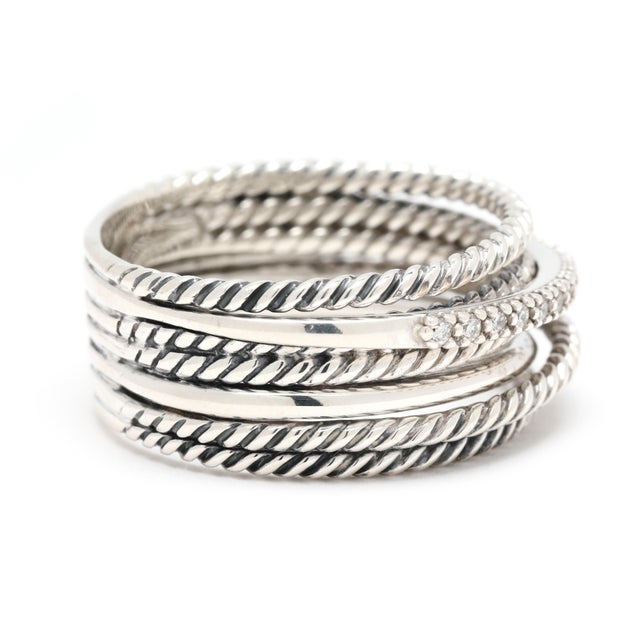 Modern David Yurman Diamond Crossover Band Ring, Sterling Silver, Ring Size 9.5 For Sale - Image 3 of 6