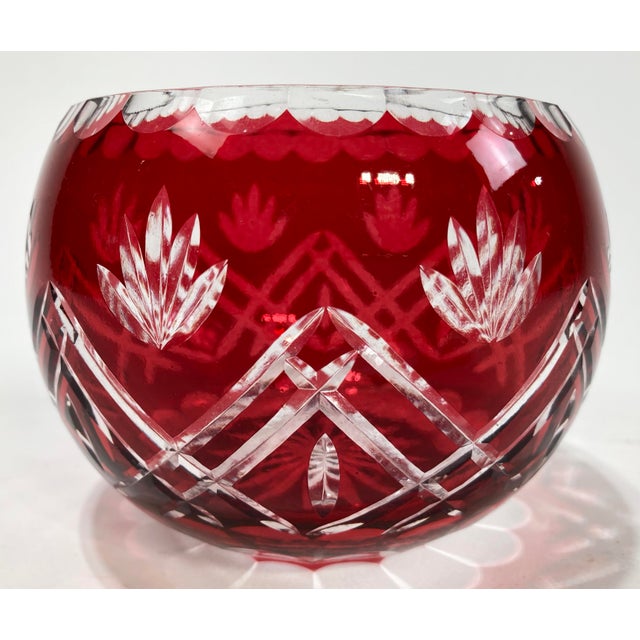 Bohemia Vintage Bohemian Cranberry Cut Crystal Vase For Sale - Image 4 of 7