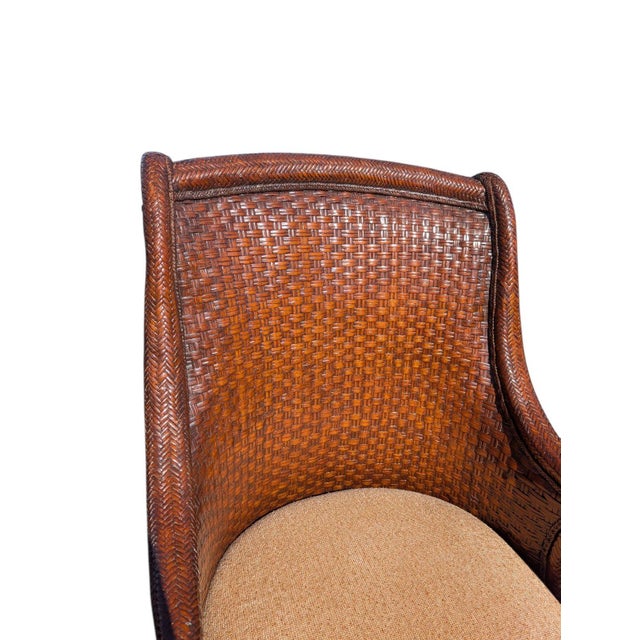Brown Late 20th Century Set of 4 Marge Carson British Colonial Woven Rattan Armchairs For Sale - Image 8 of 14