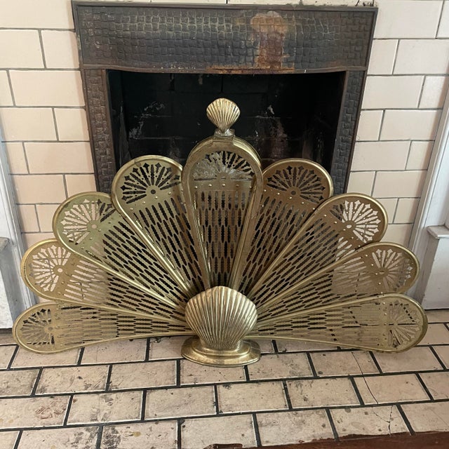 Vintage Brass Fan Fireplace Screen With Seashell Motif Chairish