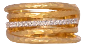 Signed Natural Diamond Layered Ring in Yellow Gold
