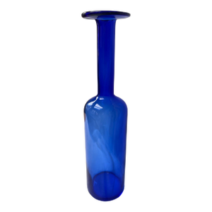 Mid Century Scandinavian Modern Cobalt Blue Art Glass Long Necked Bottle Vase