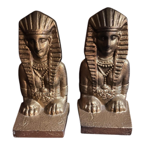 1980s King Tut Egyptian Style Themed Gold Cast Iron Bookends- a Pair