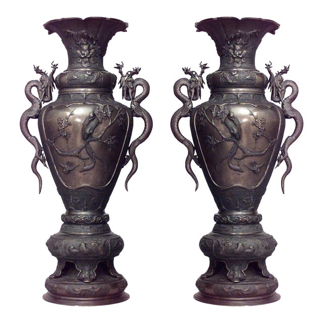 Asian Japanese Style Bronze Palace UrnsA Pair Chairish