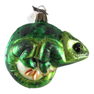 2002 Neiman Marcus Blown Glass Gecko Lizard Christmas Ornament For Sale