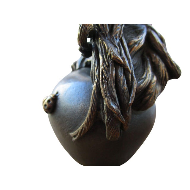 Intricate Bronze Pheasant Bird on Apple With Ladybug Antique Table Bell For Sale - Image 12 of 12