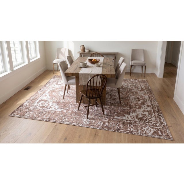 Ivory 7x9 Ivory Hand-Knotted Wool Distressed Floral Modernist Design Modern Carpet Rug For Sale - Image 8 of 12