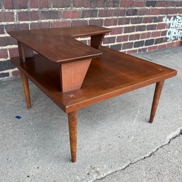Mid-Century Modern American of Martinsville Two-Tiered Wood Corner Table For Sale - Image 3 of 12