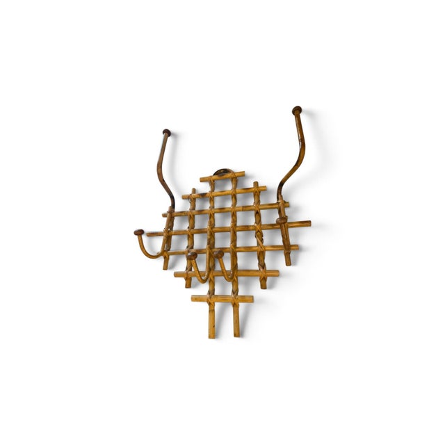 Rustic European Vintage French Tortoise Bamboo and Rattan Coat & Hat Rack For Sale - Image 3 of 3