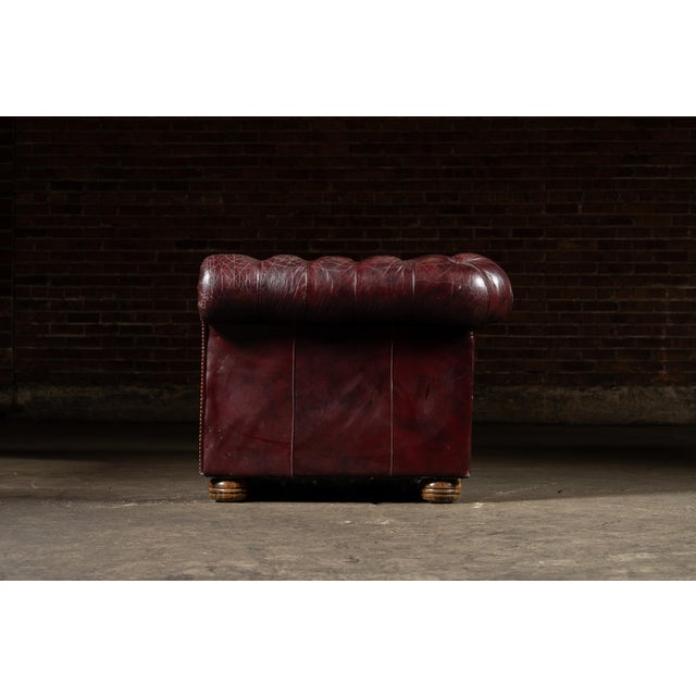 Mid 20th Century Deep Oxblood Leather Chesterfield Sofa With Nailhead Trim For Sale - Image 10 of 12